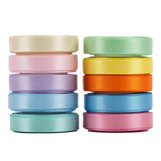 Ten rolls of colorful ribbon