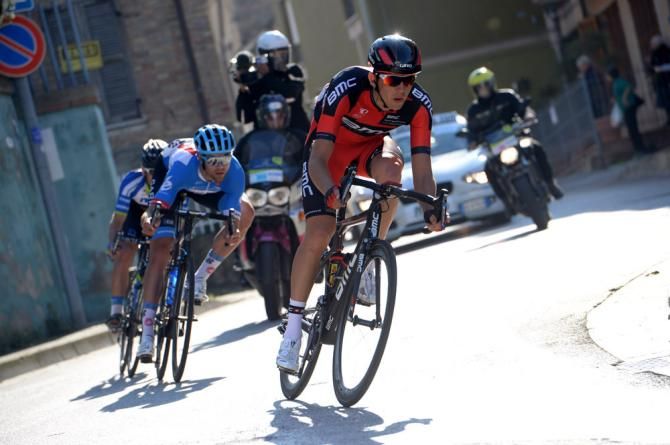 Steve Morabito (BMC) leads breakaway companions Jack Bauer (Garmin-Sharp) and Peter Kennaugh (Sky) in the stage 6 finale