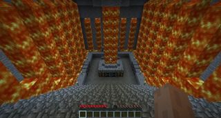 Minecraft - a staircase surrounded by falling lava