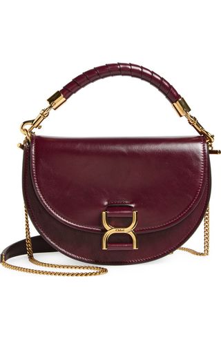 Marcie Chain Shiny Leather Top Handle Bag