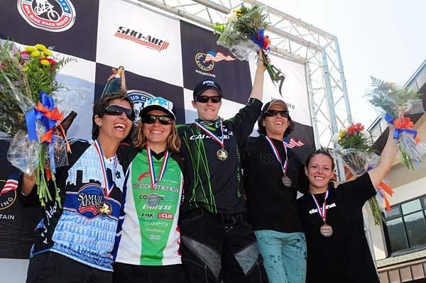 Elite women downhill podium