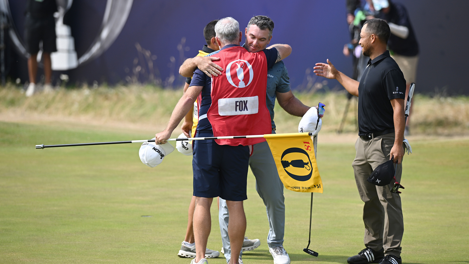 Ryan Fox hugs his caddie