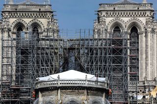 Construction continues to secure Notre Dame Cathedral after the massive April 15 fire that destroyed the structure’s roof