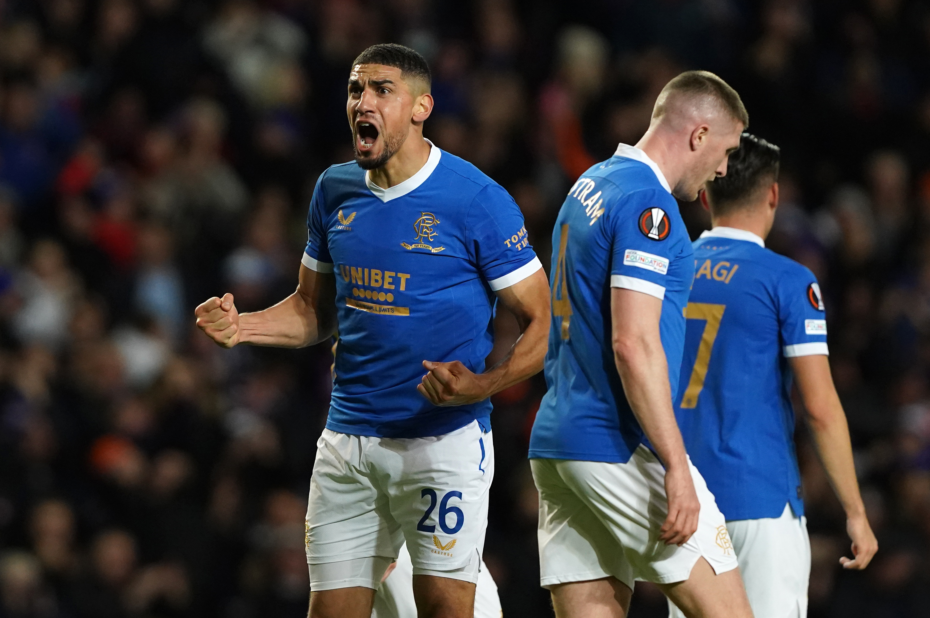 Rangers’ Leon Balogun celebrates scoring their side’s first goal of the game
