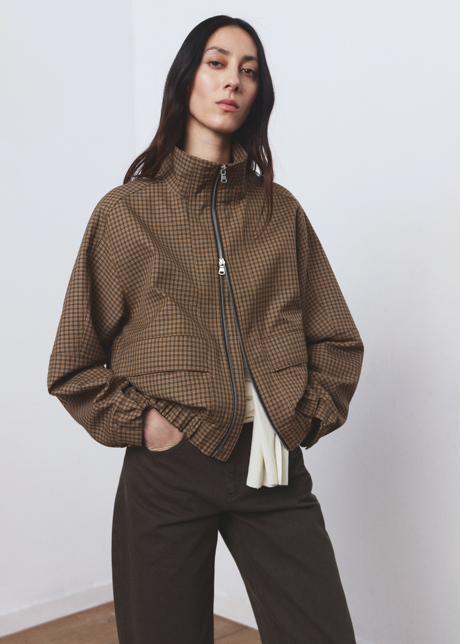 Houndstooth High-Collar Jacket - Women | Mango United Kingdom