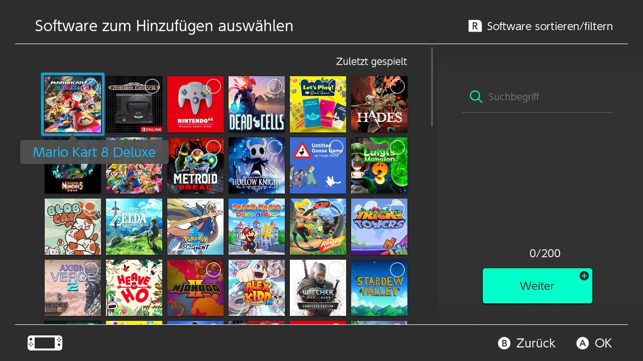 Screenshot der Ordner-Funktion der Nintendo Switch