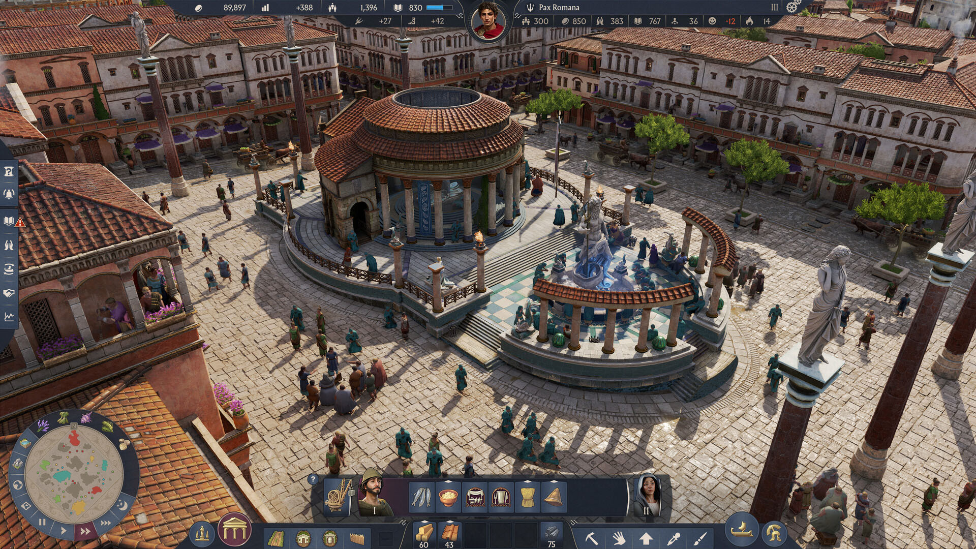 A bustling Roman city in Anno 177: Pax Romana