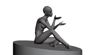 The character is posed in 3ds Max