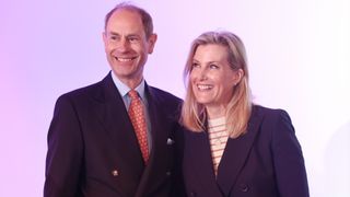 Prince Edward, Duke of Edinburgh and Sophie, Duchess of Edinburgh smile during the Community Sport and Recreation Awards on International Women’s Day at Headingley Stadium