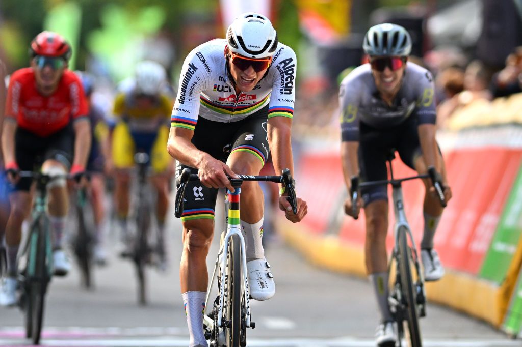 CITADELLE DE NAMUR BELGIUM SEPTEMBER 13 Mathieu Van Der Poel of The Netherlands and Team AlpecinDeceuninck ccduring the 63rd Grand Prix De Wallonie 2023 a 2013km one day race from Aywaille to Citadelle de Namur 196m on September 13 2023 in Citadelle de Namur Belgium Photo by Luc ClaessenGetty Images
