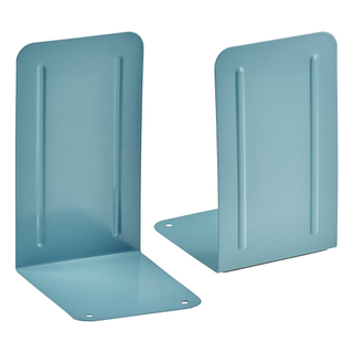 A pair of blue metal bookends