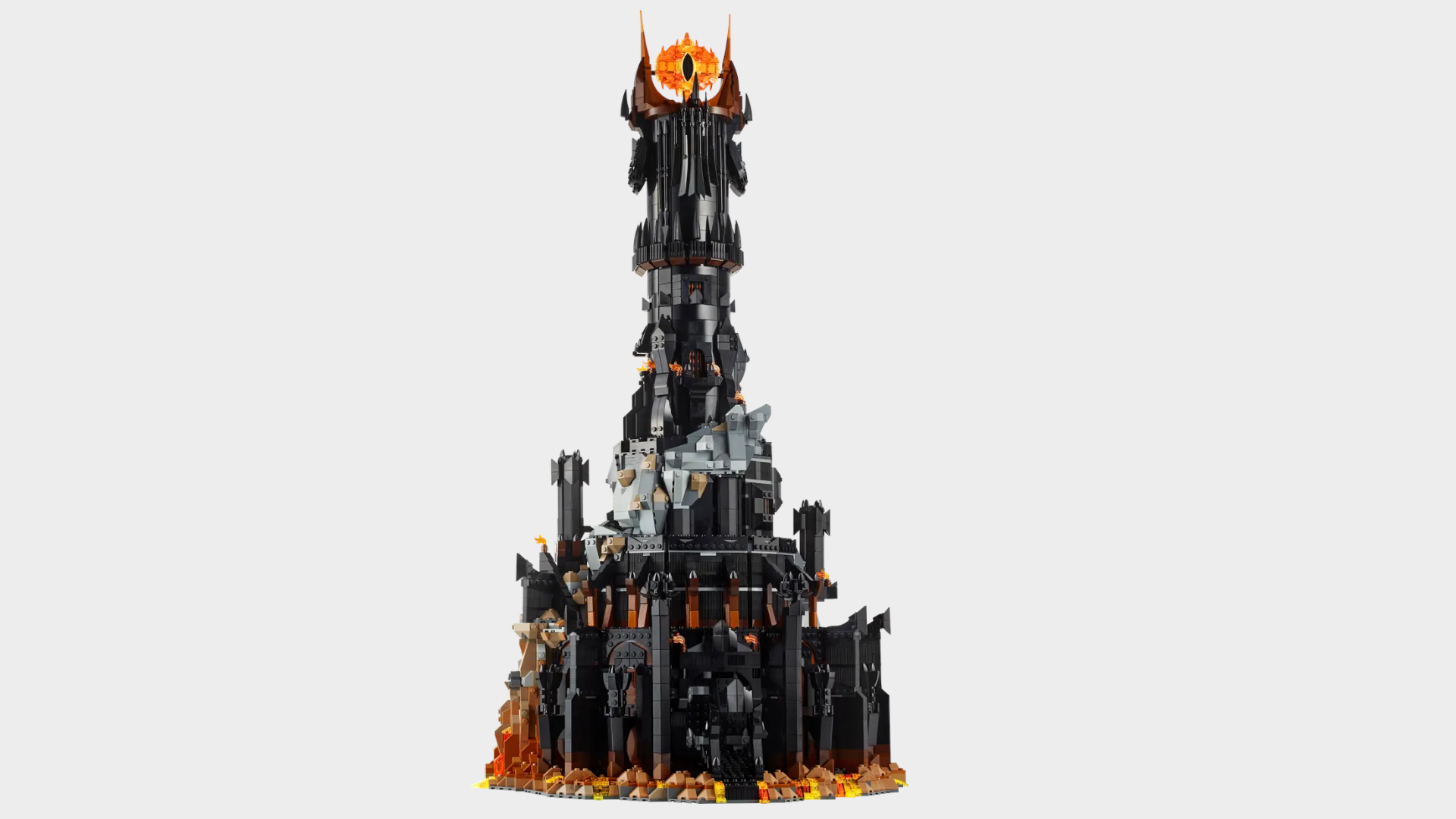 Lego Barad-dur pieces against a plain background