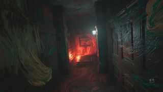 A nightmarish hallway streaked with paint in Layers of Fear.