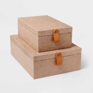 Woven Storage Boxes Set of 2 Taupe