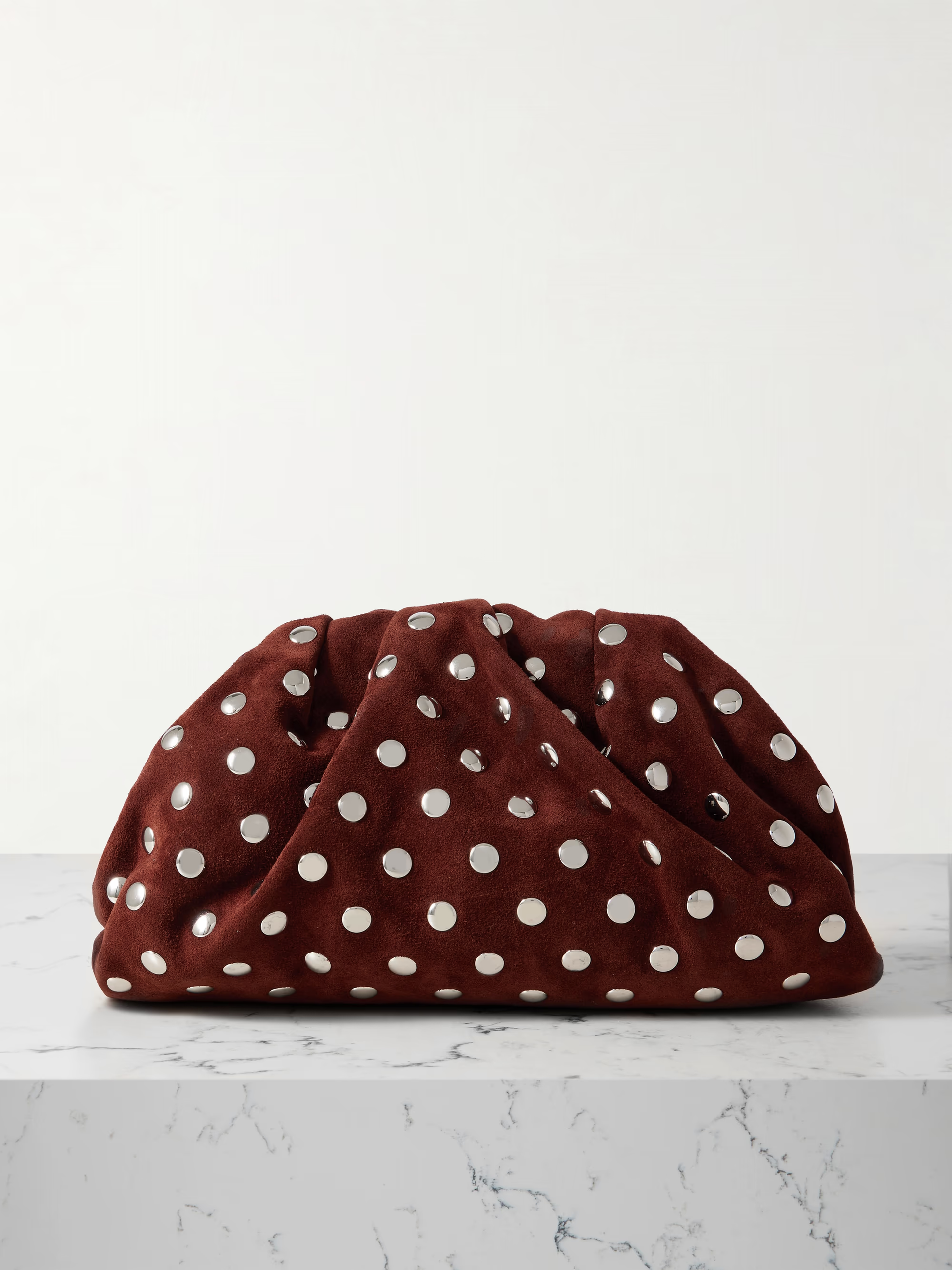 A Loeffler Randall burgundy studded clutch bag