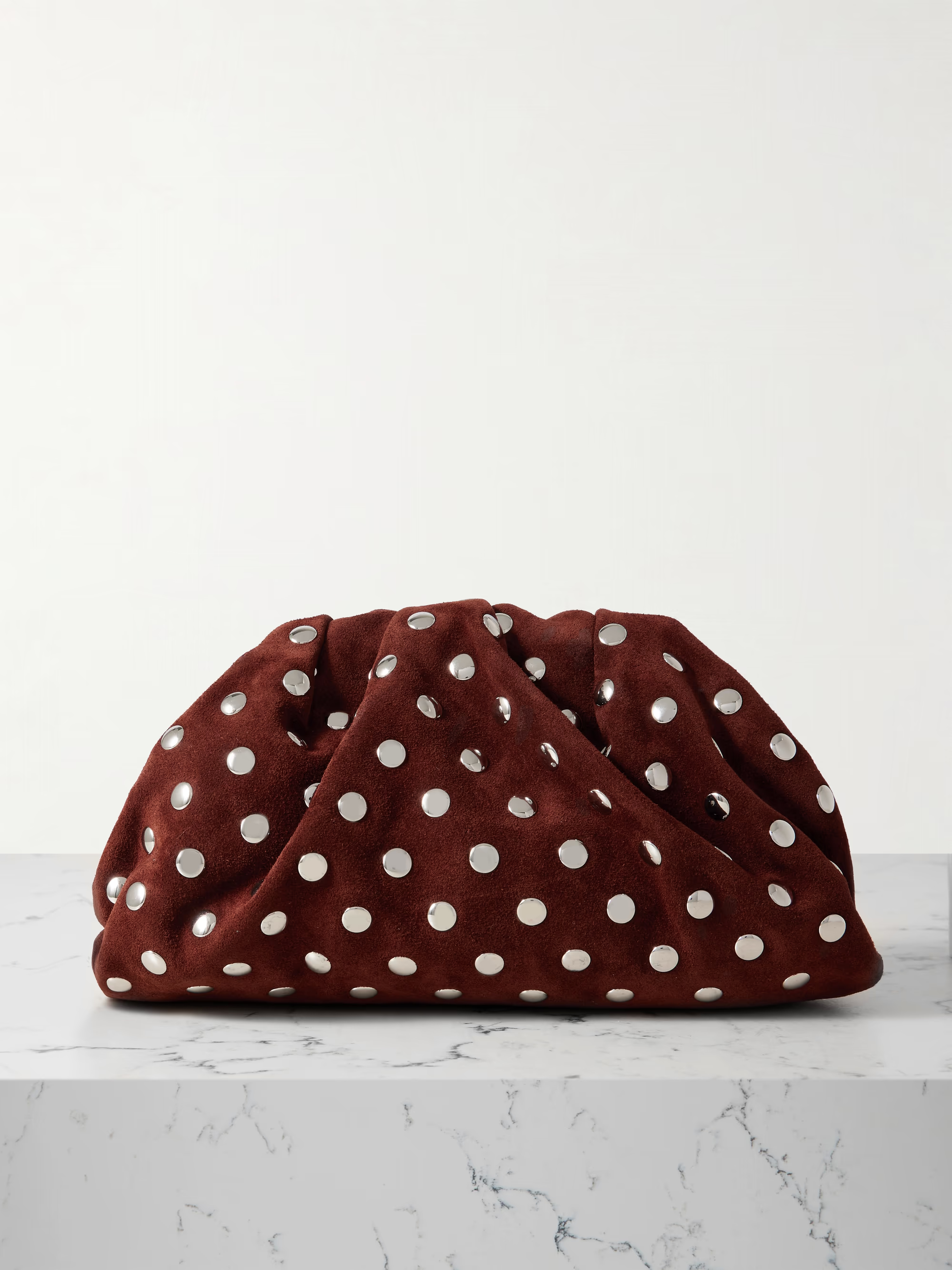 A Loeffler Randall burgundy studded clutch bag
