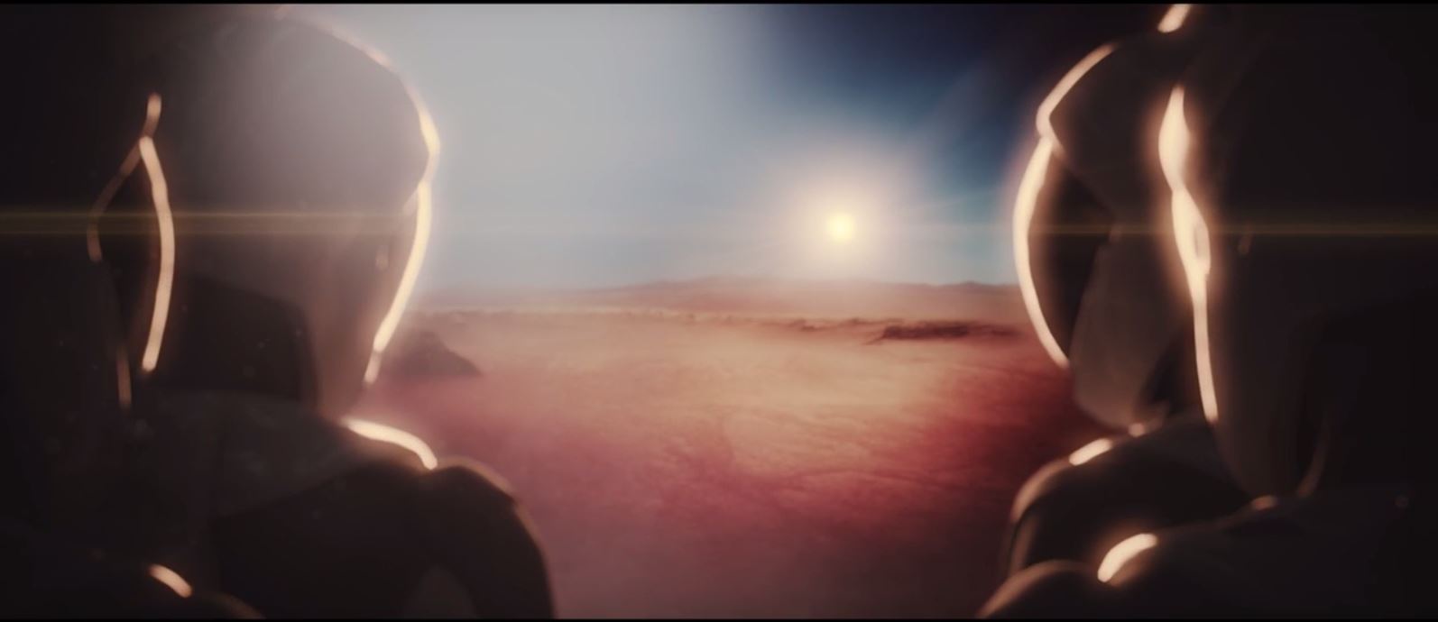 A still from an animated video from the private spaceflight company SpaceX, which shows humans arriving on the Red Planet. 