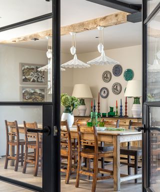neutral country dining room in 19th century Dorset barn conversion