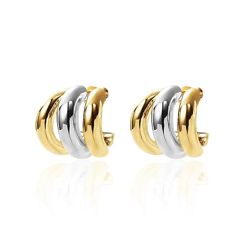 Abilith Silver and Gold Triple Hoops Earrings for Women Trendy Two Tone Hoop 18k Chunky Gold Earrings (silver and Gold)
