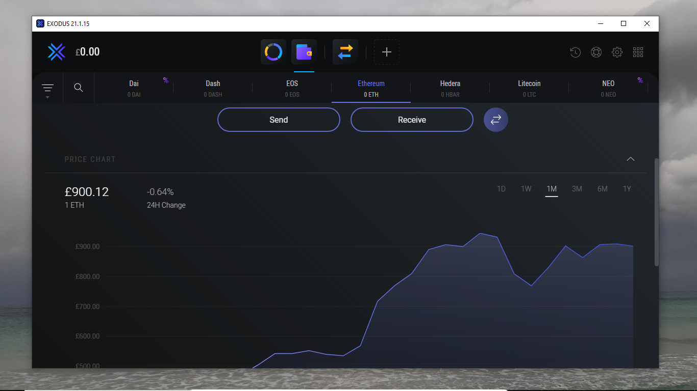 screenshot of Exodus Cryptocurrency wallet