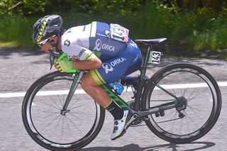 Caleb Ewan gets into his aero position