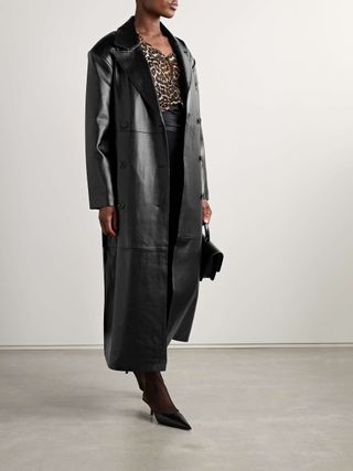 Tina Belted Double-Breasted Faux Leather Trench Coat