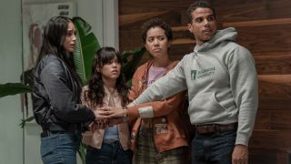 Melissa Barrera, Jenna Ortega, Jasmin Savoy Brown and Mason Gooding in Scream VI.