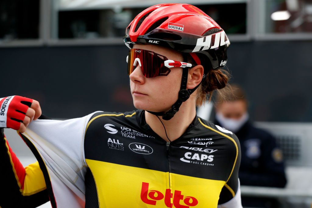 OUDENAARDE BELGIUM OCTOBER 18 Start Lotte Kopecky of Belgium and Team Lotto Soudal Ladies during the 17th Tour of Flanders 2020 Ronde van Vlaanderen Women Elite a 1356km stage from Oudenaarde to Oudenaarde RVV20 FlandersClassic on October 18 2020 in Oudenaarde Belgium Photo by Bas CzerwinskiGetty Images