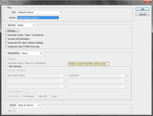 batch dialog