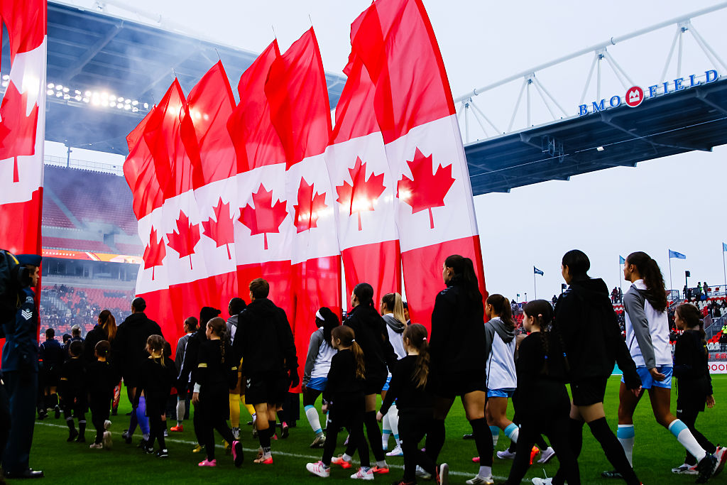 In Toronto, Ontario, Canada, on November 15, 2025, players from the participating clubs walk onto the pitch for the Northern Super League Grand Finals between AFC Toronto and Vancouver Rise at BMO Field (Photo by Indrawan Kumala/NurPhoto via Getty Images).
