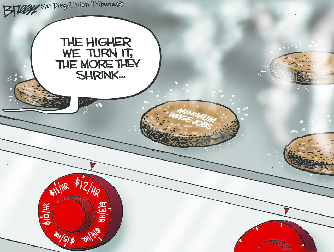 Political cartoon U.S. Minimum wage jobs economy