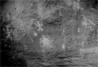 A petroglyph found in Chaco Canyon in New Mexico depicts a solar eclipse with a huge coronal mass ejection (an eruption of plasma from the sun).