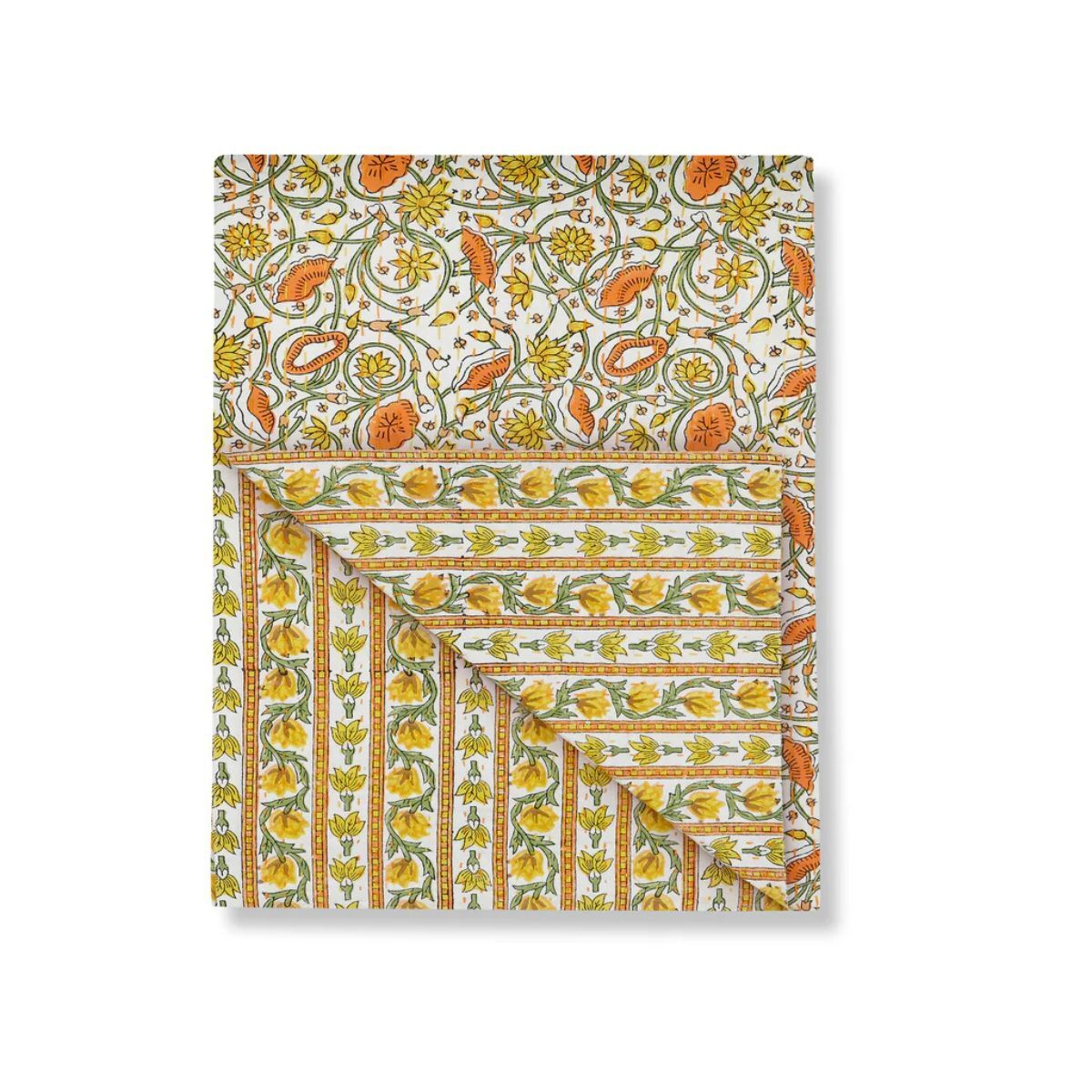 An orange floral sofa throw