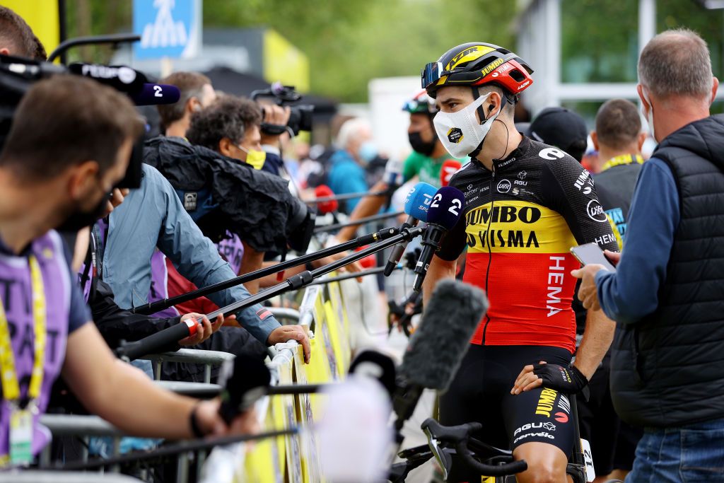 PONTIVY FRANCE JUNE 28 Wout Van Aert of Belgium and Team JumboVisma at start during the 108th Tour de France 2021 Stage 3 a 1829km stage from Lorient to Pontivy Press Media LeTour TDF2021 on June 28 2021 in Pontivy France Photo by Tim de WaeleGetty Images
