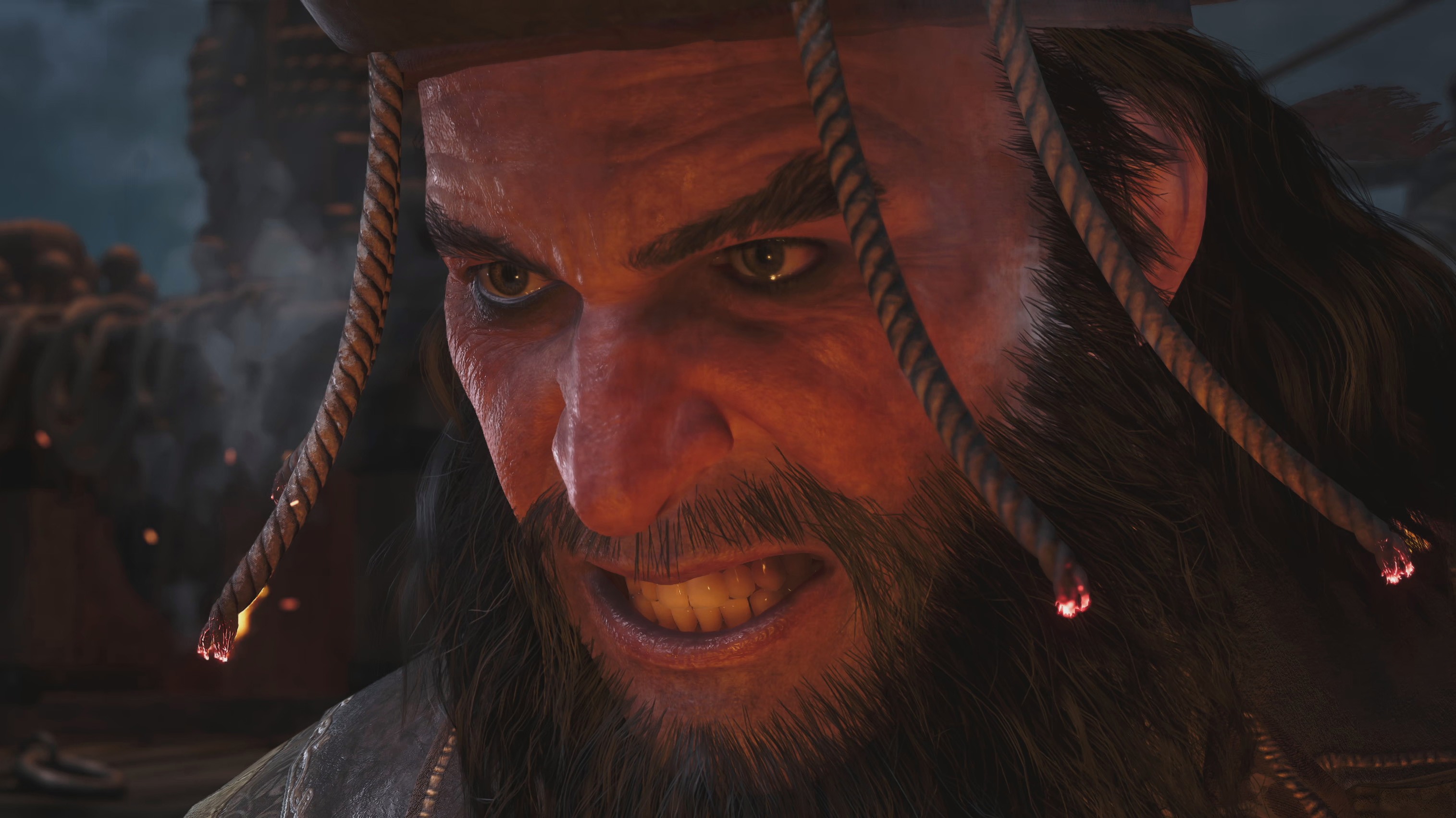Blackbeard snarling in Assassin's Creed Black Flag Resynced