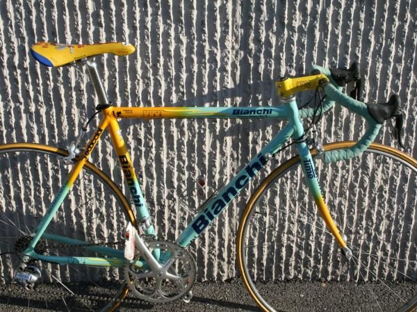 Few bikes are more easily identified simply by their colors than Pantani's Mercatone Uno Bianchi.