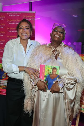 Andi and Miquita Oliver pose together at the book launch of The Pepperpot Diaries