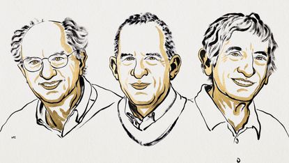 The 2025 Nobel Prize winners in physics, illustrated left to write, John Clarke, Michel H. Devoret and John M. Martinis.