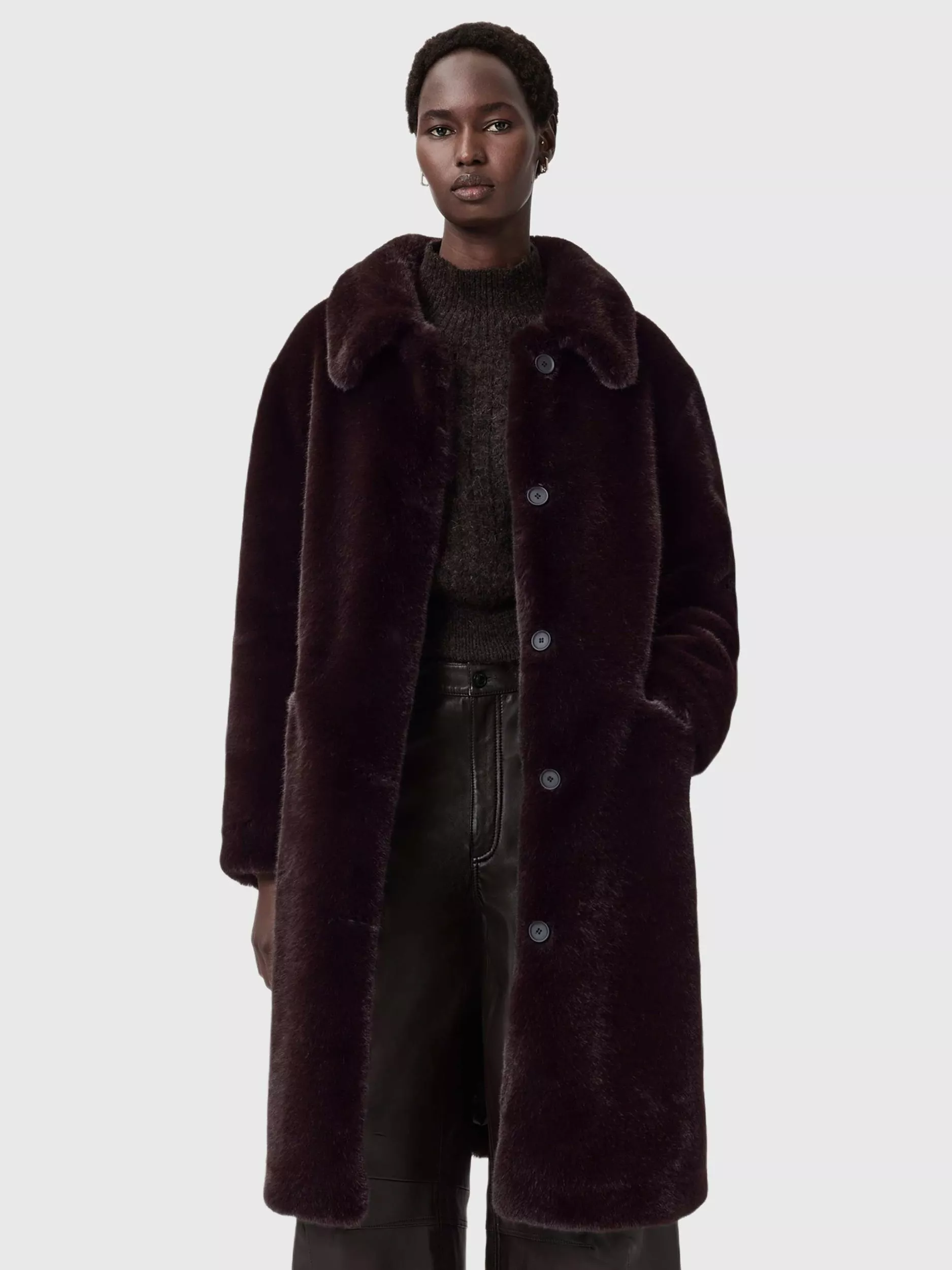 Allsaints Sora Faux Fur Coat, Brown Chocolate
