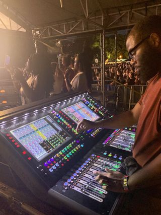 Brandon Blackwell mixing FOH for Lizzo on a new DiGiCo SD12 96 console.