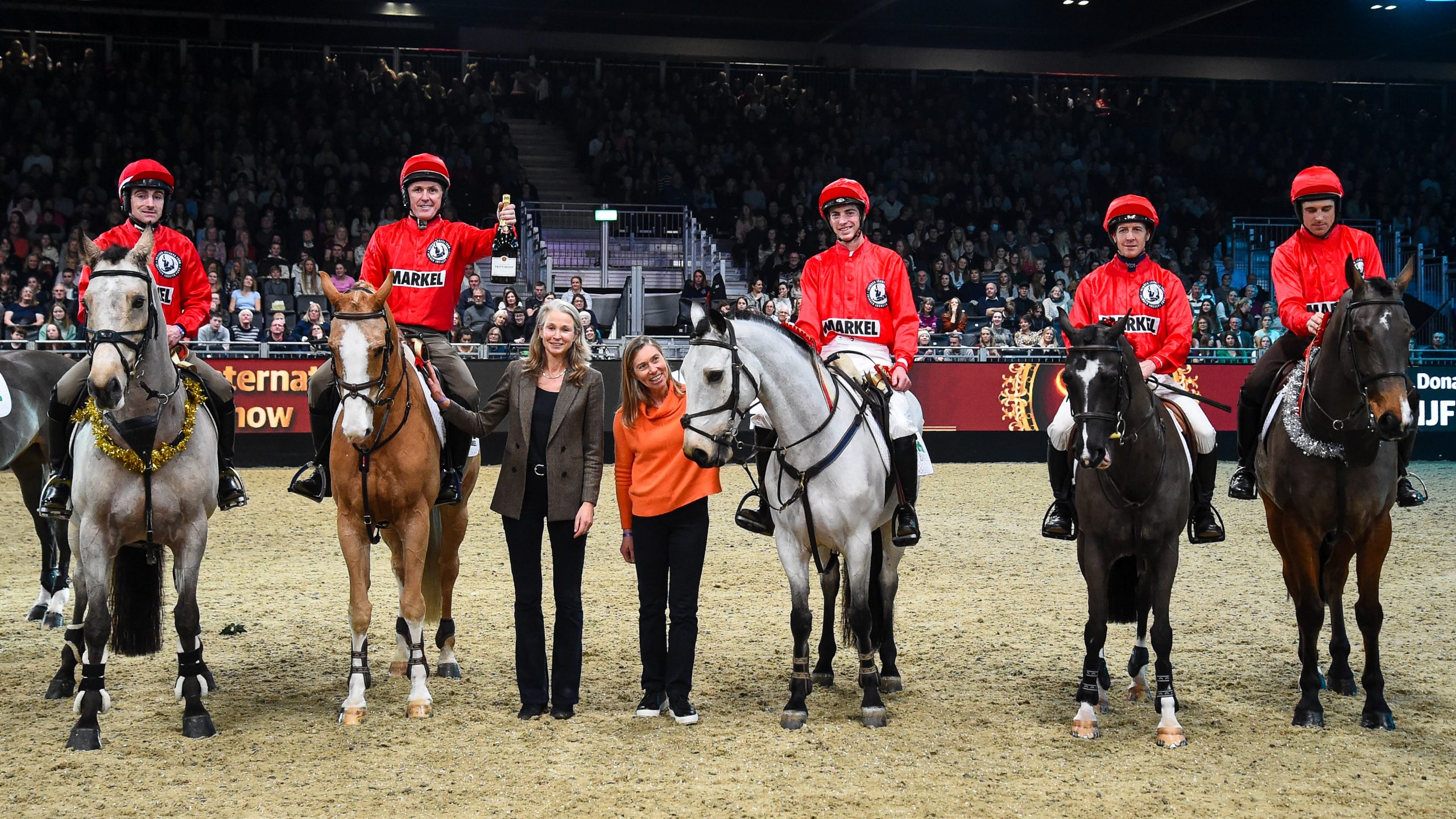 The winning male jockeys team for the Markel jockeys jumping in aid of the Injured Jockeys Fund