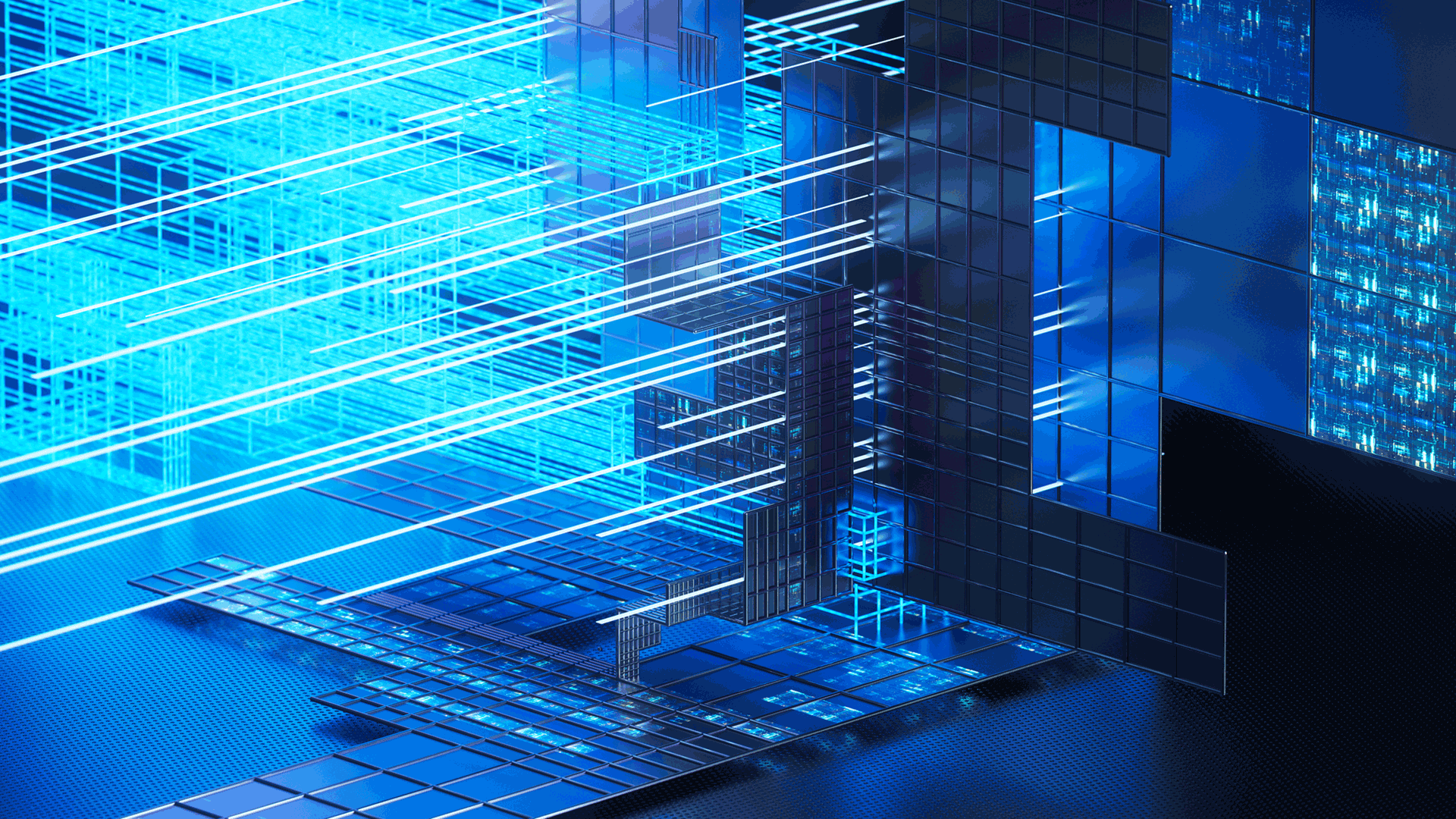 complex technological infrastructure in a three-dimensional rendering