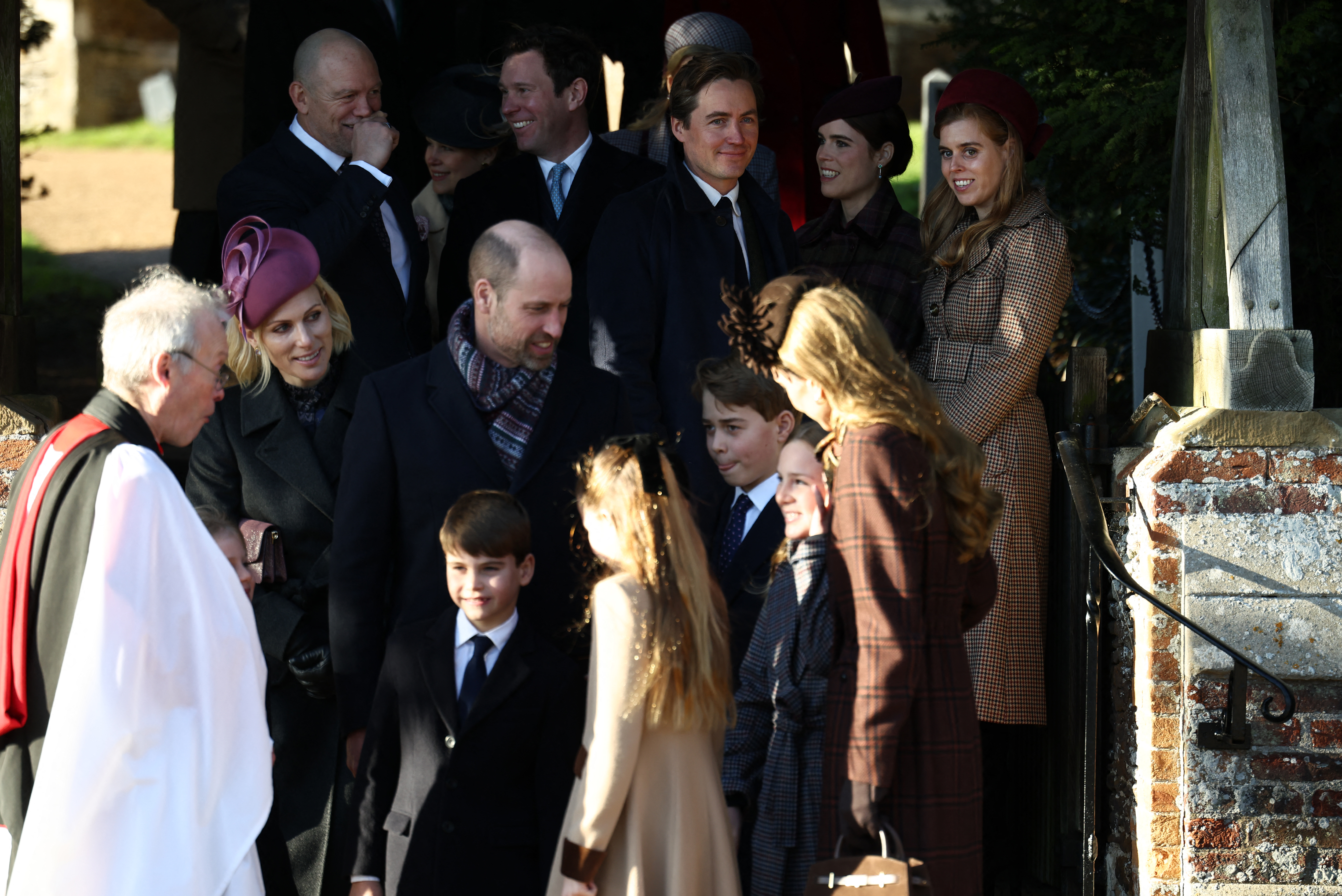 Members of the Royal Family standing outside church on Christmas Day 2025