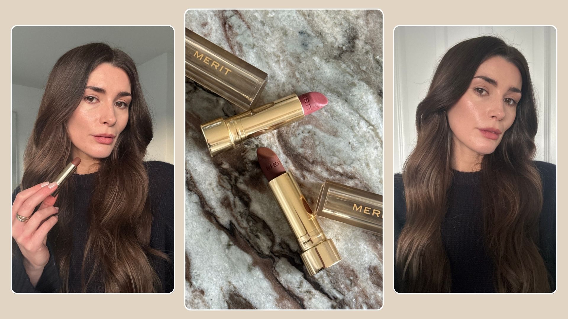 Eleanor testing the Merit signature lip blush