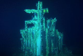 This image released March 20, 2013, shows part of the first-stage structure of the Saturn V rocket used to launch one of NASA's historic Apollo moon missions.