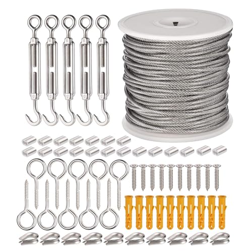 Jizzu 66pcs Garden Wire for Climbing Plants, Pvc Coated 304 Stainless Steel Wires, 2mm Garden Wire Heavy Duty With Turnbuckle Wires Tensioner, Wire Rope Kit for Outdoor Hanging, Picture Hanging Kit : Amazon.co.uk: Garden
