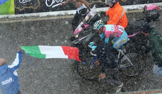 Vincenzo Nibali (Astana) rides towards glory at Tre Cime di Lavaredo