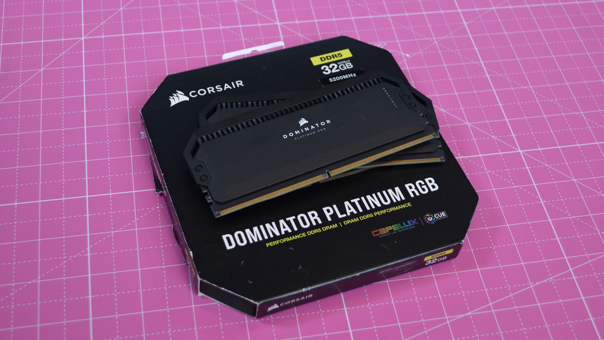 Corsair Dominator Platinum RGB DDR5 RAM with its retail packaging