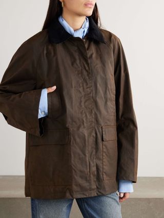 Oversized Corduroy-Trimmed Waxed Organic Cotton Jacket