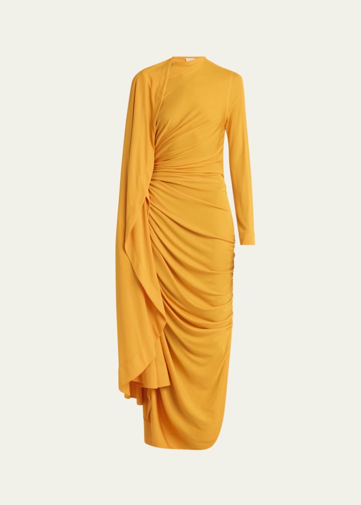 Draped Matte Viscose Jersey Cape Maxi Dress